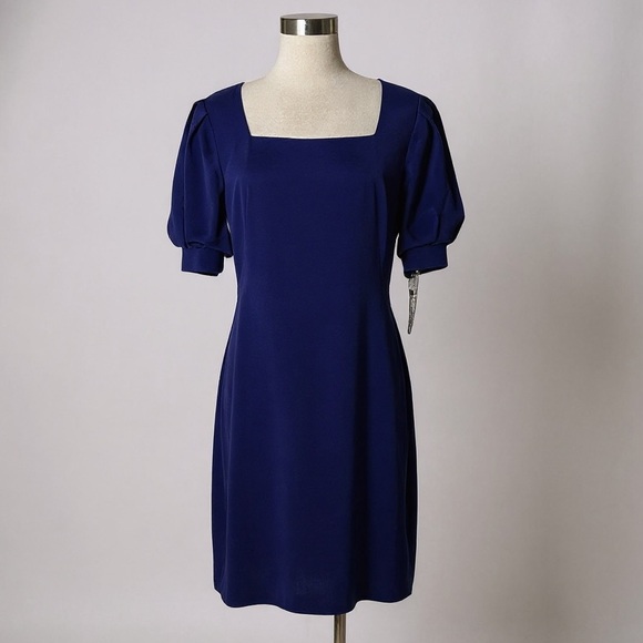 Antonio Melani Lapis Blue Puff Sleeve Square Neck Sheath Dress Size 10 - Picture 2 of 11